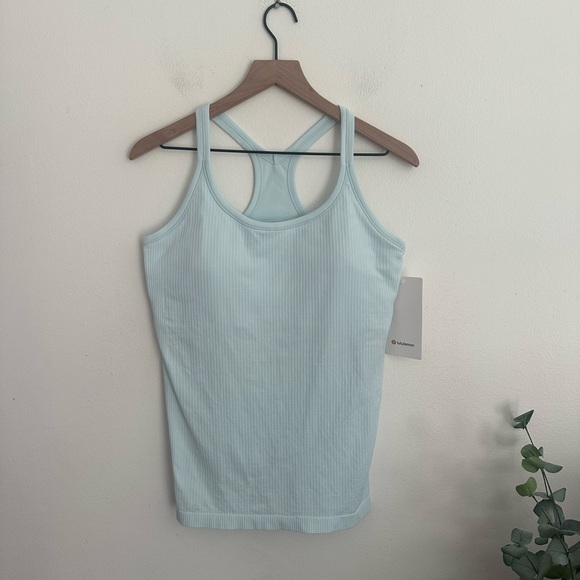 Lululemon Ebb to Street Tank Seafoam Blue Padded Ribbed Top Women’s size 12 NWT - Picture 1 of 6